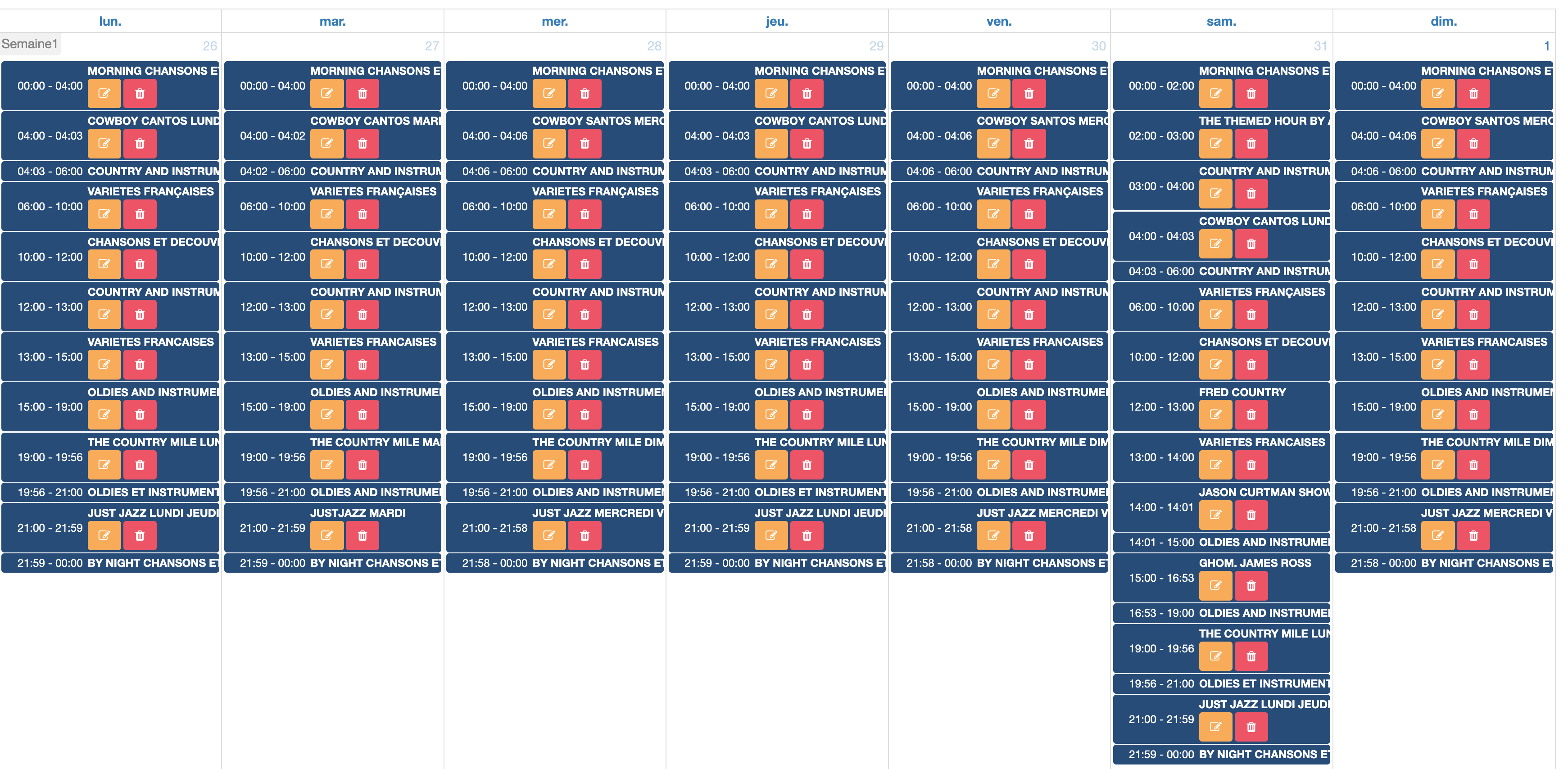 RADIOSATELLITE'S GRID OF PROGRAMS. GRILLE DES PROGRAMMES DE RADIOSATELLITE